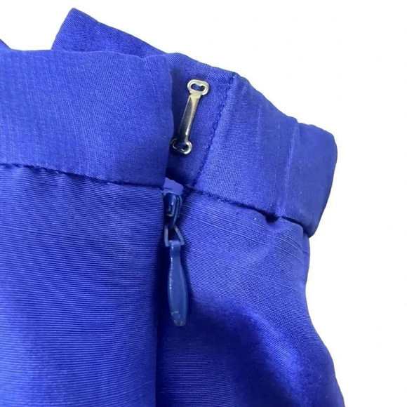 Vintage Jane Seymour 100% Silk Barrel Trousers Pants 8 Petite Blue Satin Disco - Picture 3 of 8
